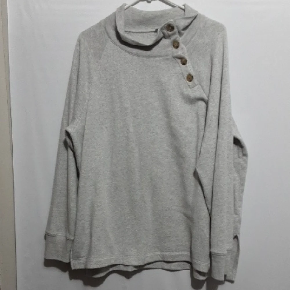 J.‎ CREW Gray Button-Detail Sweatshirt Tunic Sweater